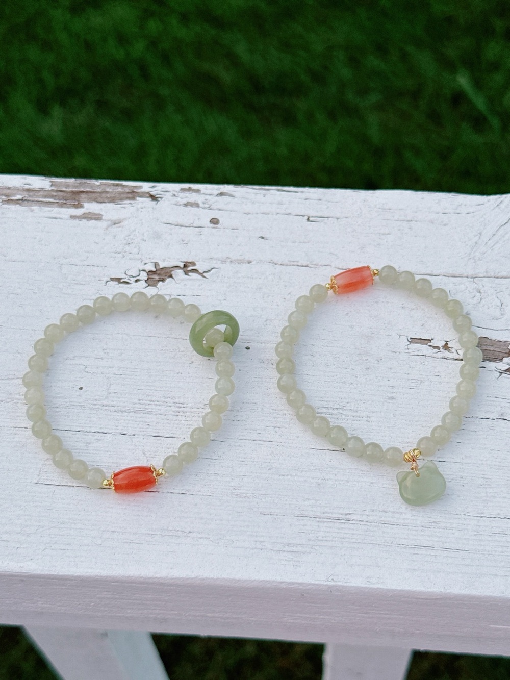 GB94 Handmade Jade Agate Stretchable Bracelet 7”